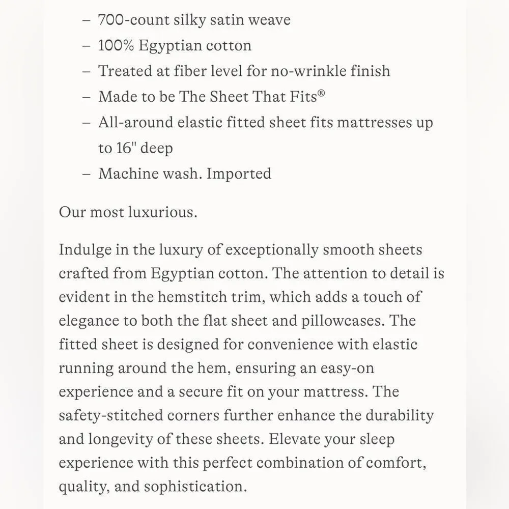 Land's End 700 Count Egyptian cotton king sheet set Ivory Color King Size